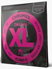 D Addario ECB81-5 Chromes Flatwound Bass Guitar Strings - .045-.132 Regular Light Long Scale 5-string For Sale