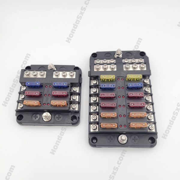 Fuse box with negative bus. 6 or 12 fuse unit, includes variety of fuses. FuseBox on Sale