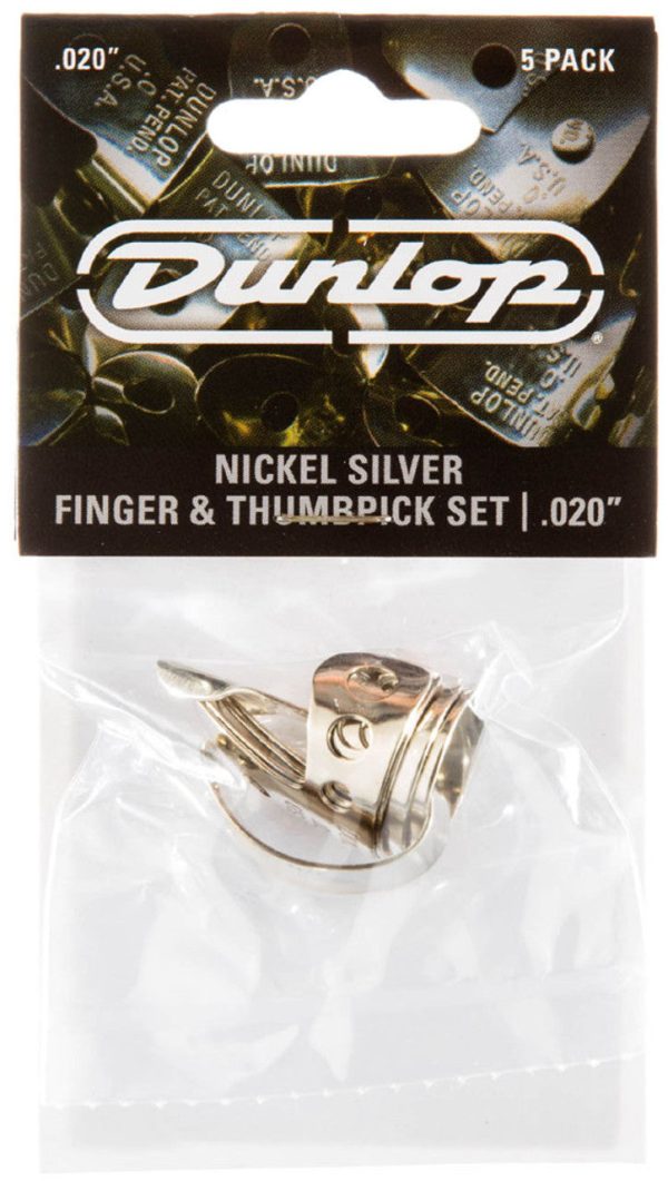 Dunlop - Finger & Thumbpick Set - .020  - Gauged Nickel Silver For Sale