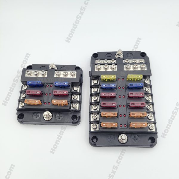 Fuse box with negative bus. 6 or 12 fuse unit, includes variety of fuses. FuseBox on Sale