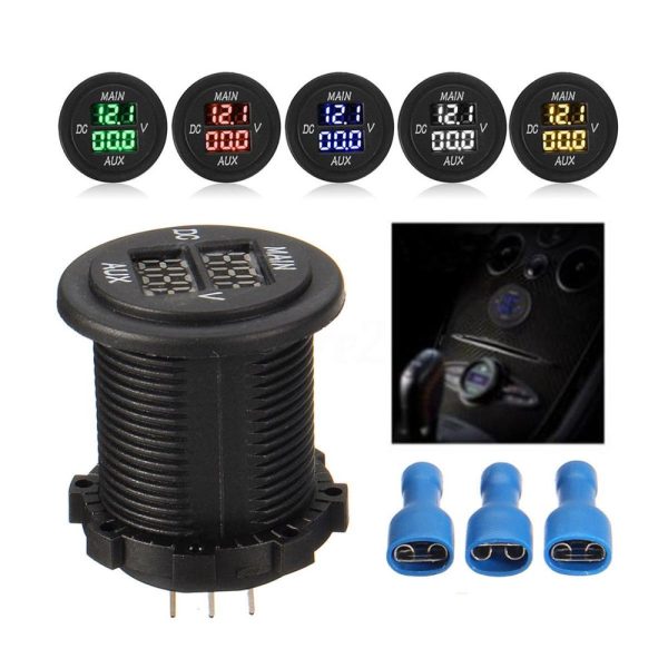 Dual Battery Voltmeter - Round Panel Double LED Digital Voltmeter. - limited stock. Online Hot Sale