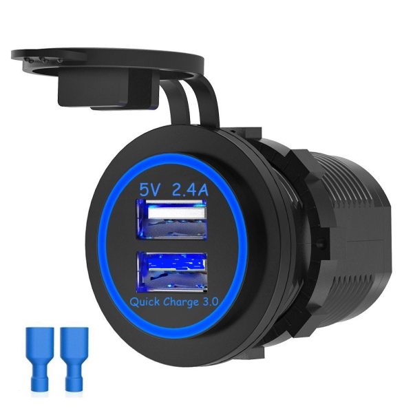 Dual USB Charger 12v Quick Charge 3.0 + 2.4A, Waterproof LED Cover. Supply