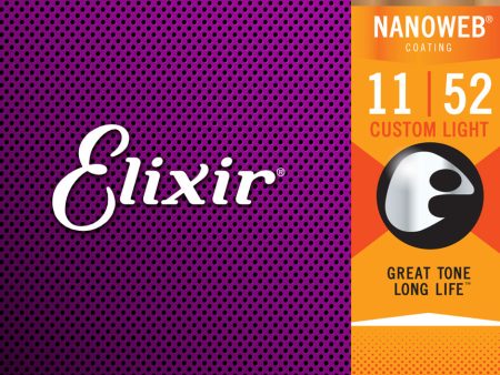 Elixir 11027 80 20 Bronze Nanoweb Coated Acoustic Guitar Strings Custom Light 11-52 Sale